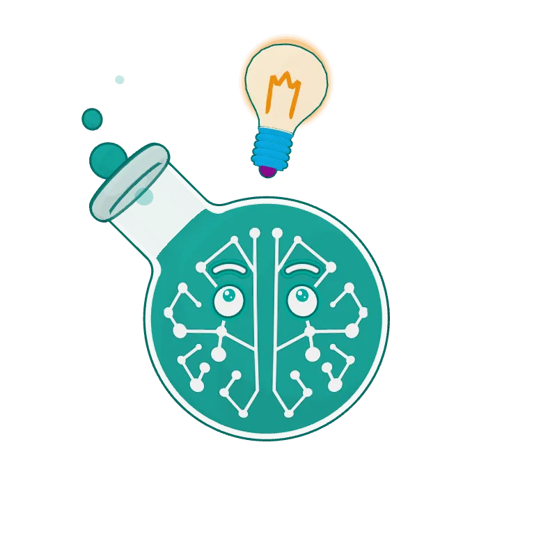 Professor Synapse looking up at a glowing lightbulb