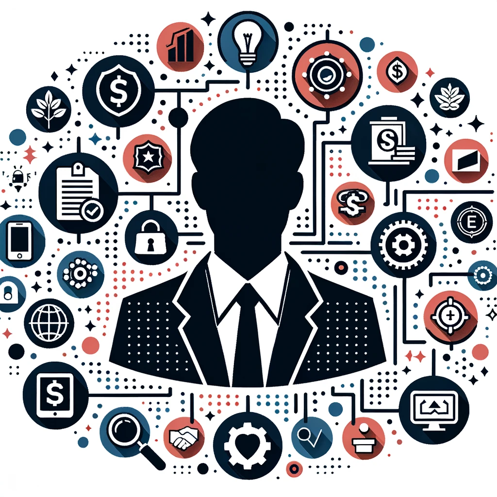 DALL·E 2023-10-16 18.55.16 - Vector design of a user silhouette in a slightly geometric digital space, surrounded by AI elements and icons depicting expertise in money, health, la DALL·E 2023-10-16 18.55.16 - Vector design of a user silhouette in a slightly geometric digital space, surrounded by AI elements and icons depicting expertise in money, health, la